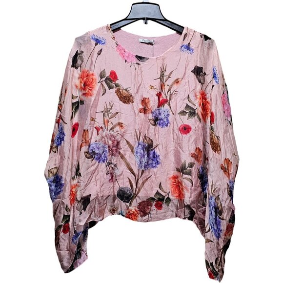 Floral Elena Baldi Poncho Top With Inner Lining Made In Italy Lightweight & Eleg - Picture 1 of 11